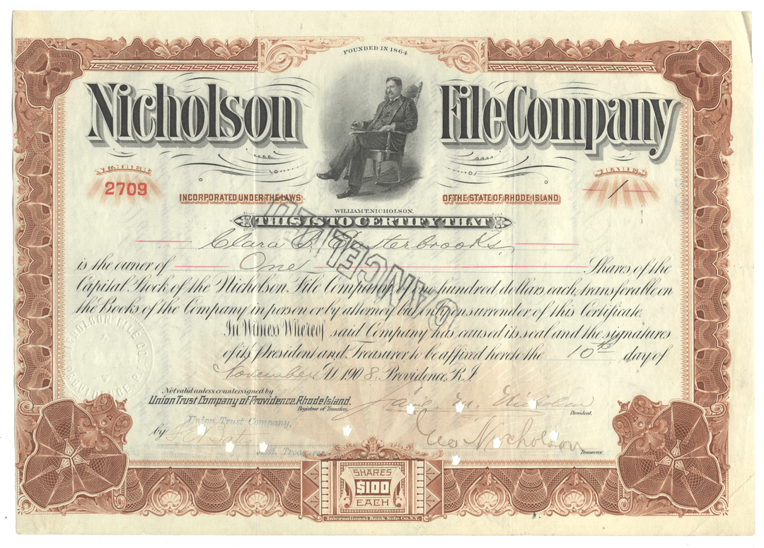File Card Nicholson Nicholson File Company Stock Certificate - Ghosts of Wall Street