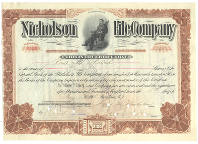 Nicholson File Company Stock Certificate