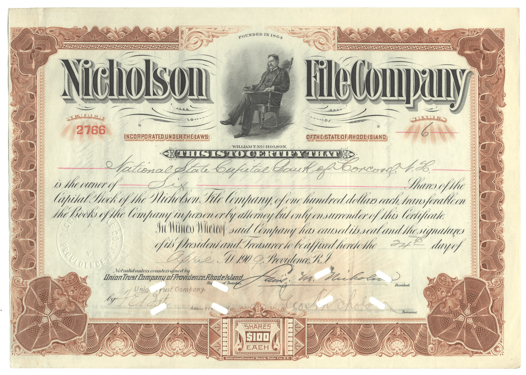Nicholson File Company Stock Certificate