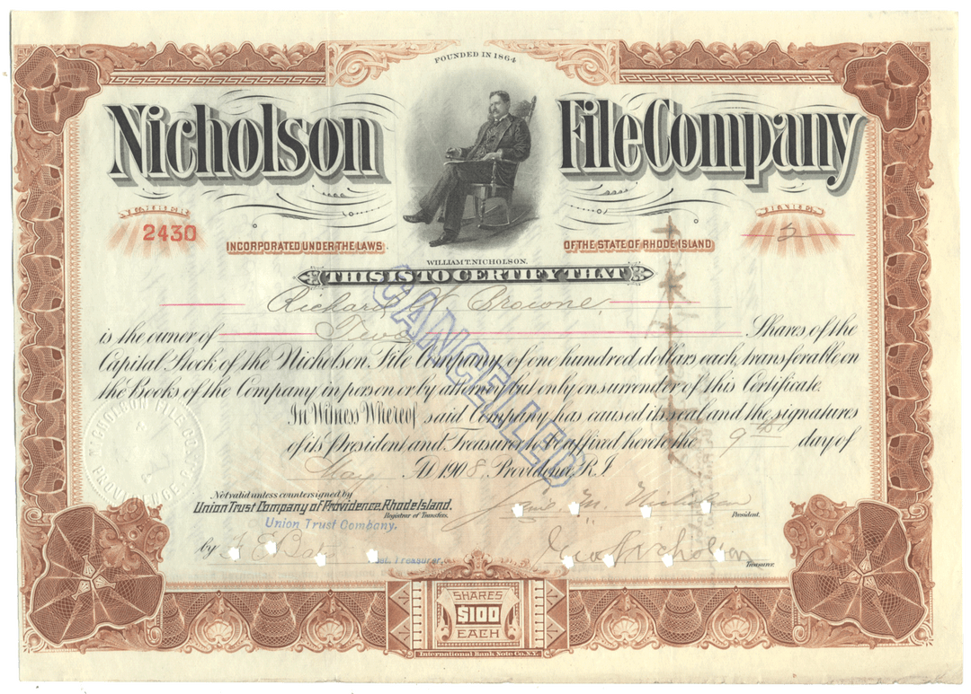 Nicholson File Company Stock Certificate