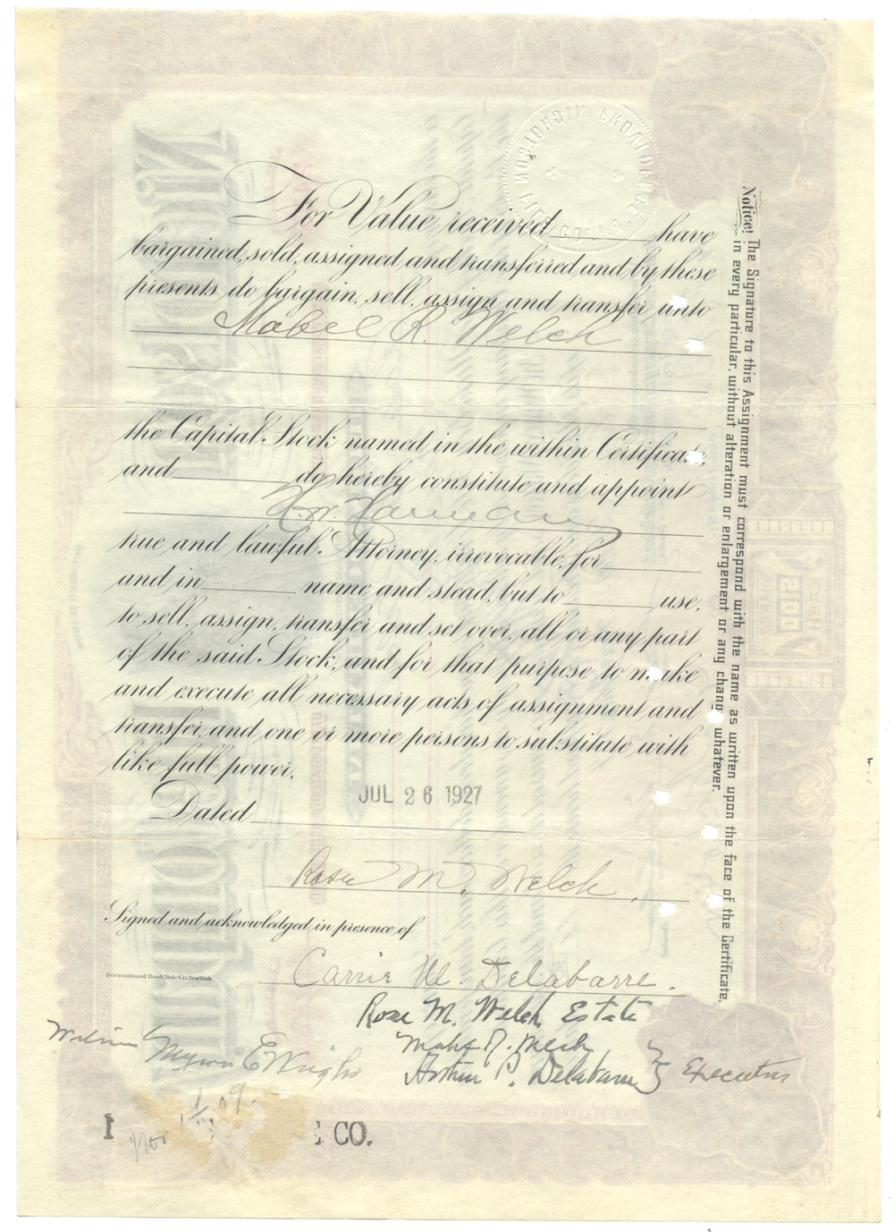 Nicholson File Company Stock Certificate