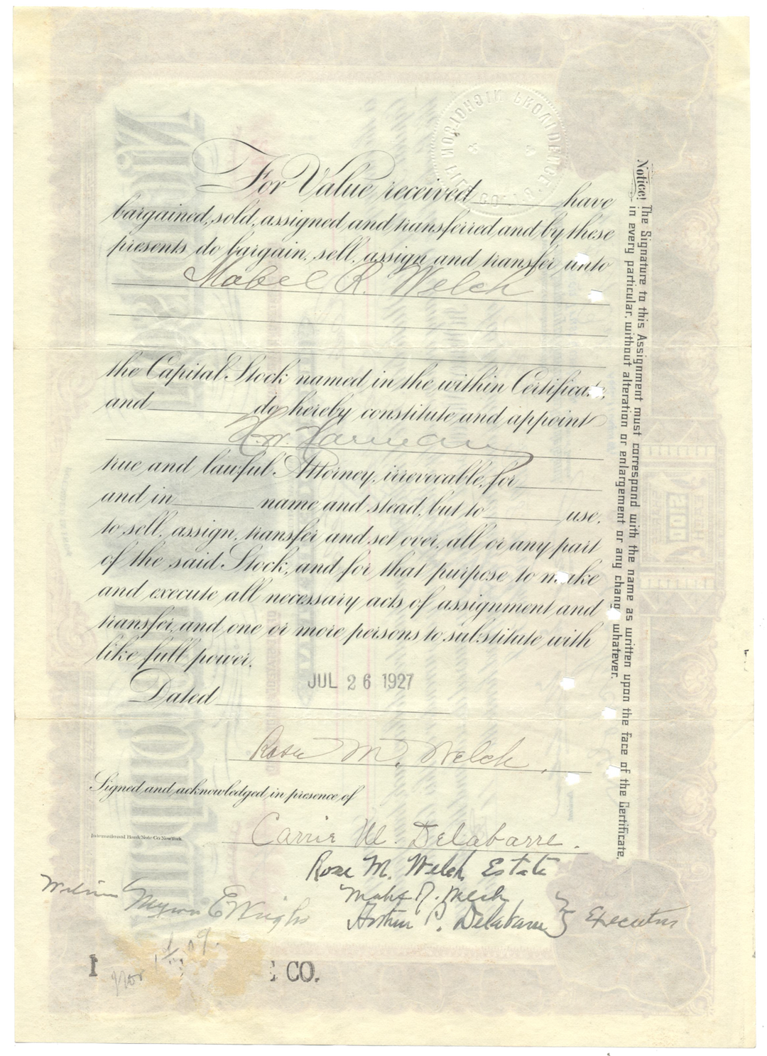 Nicholson File Company Stock Certificate