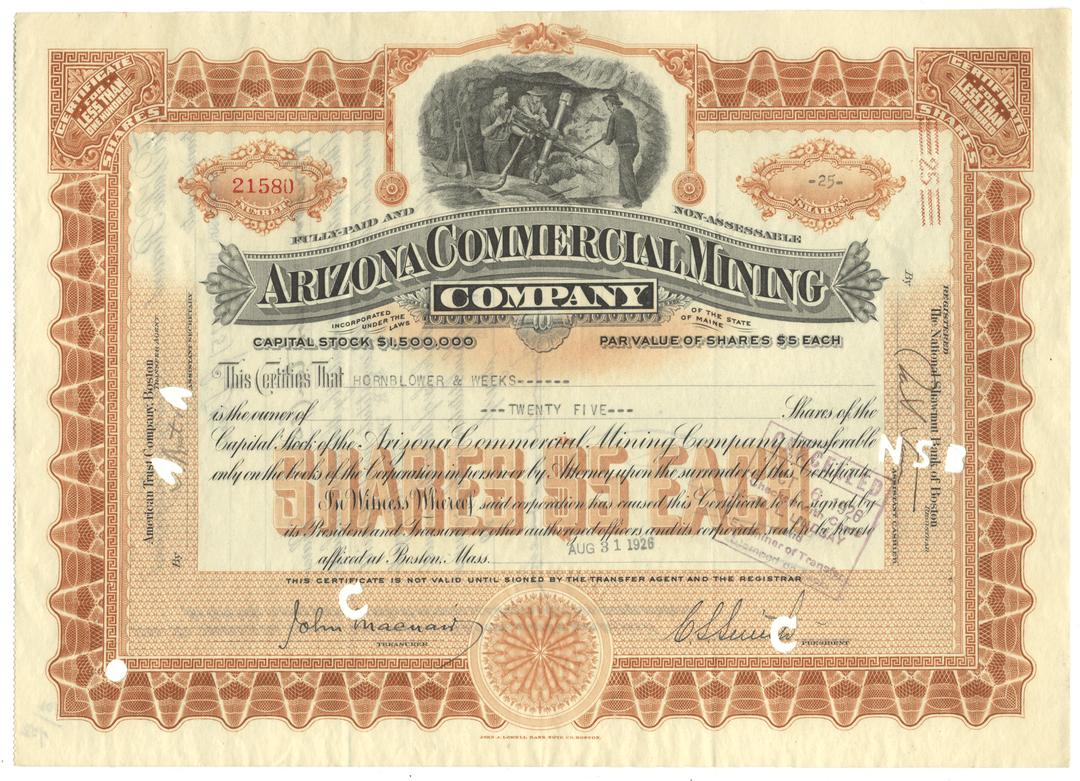 Arizona Commercial Mining Company Stock Certificate