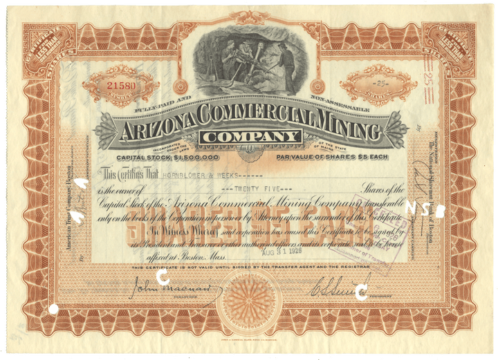 Arizona Commercial Mining Company Stock Certificate