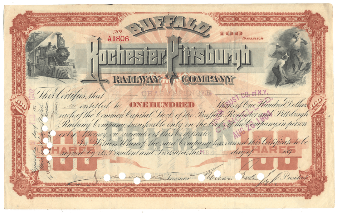 Buffalo & Rochester Pittsburgh Railway Company stock certificate