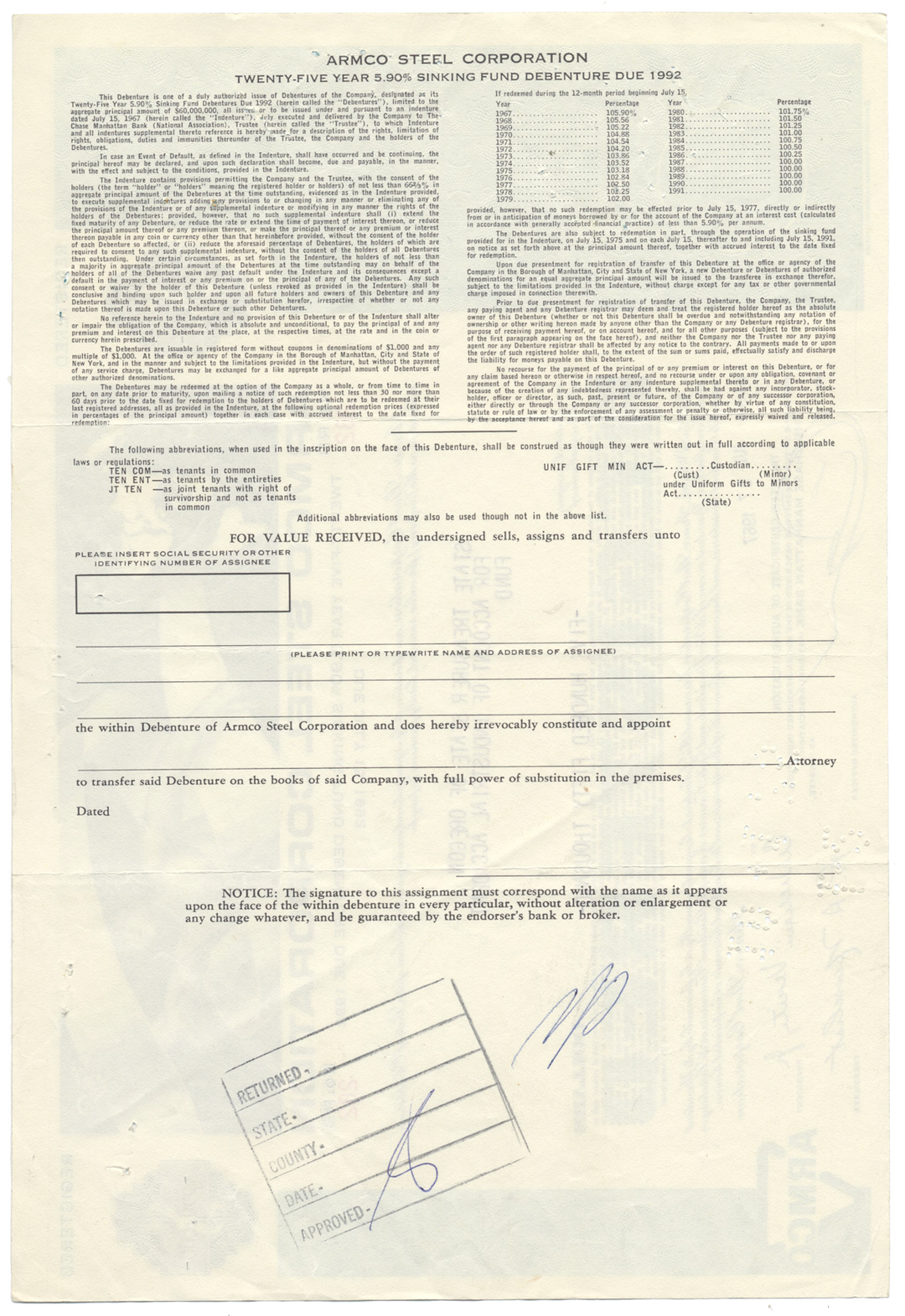 Armco Steel Corporation Bond Certificate