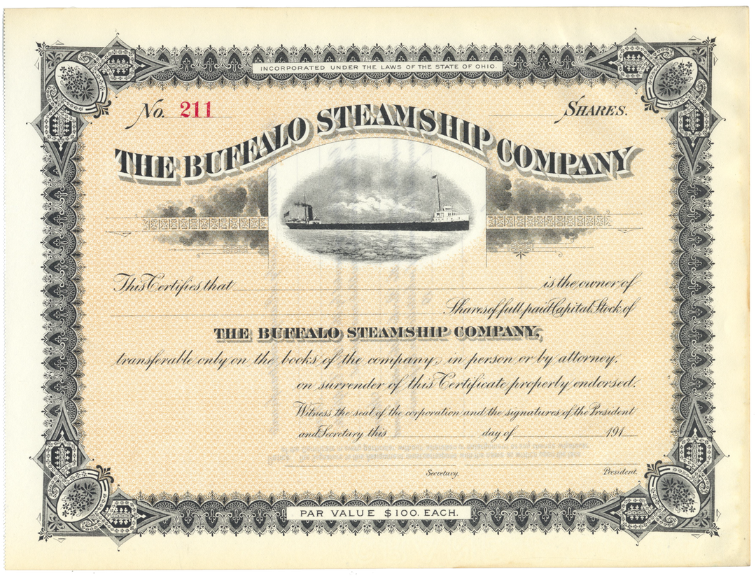 Buffalo Steamship Company Stock Certificate