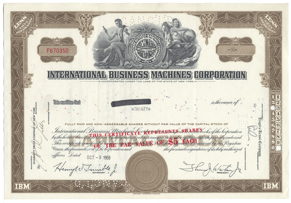 Vintage International Business Machines Corporation stock certificate