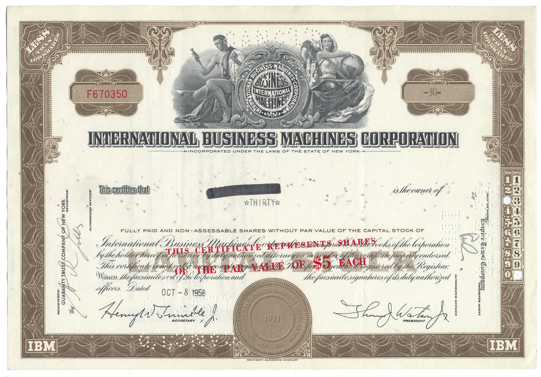 Vintage International Business Machines Corporation stock certificate