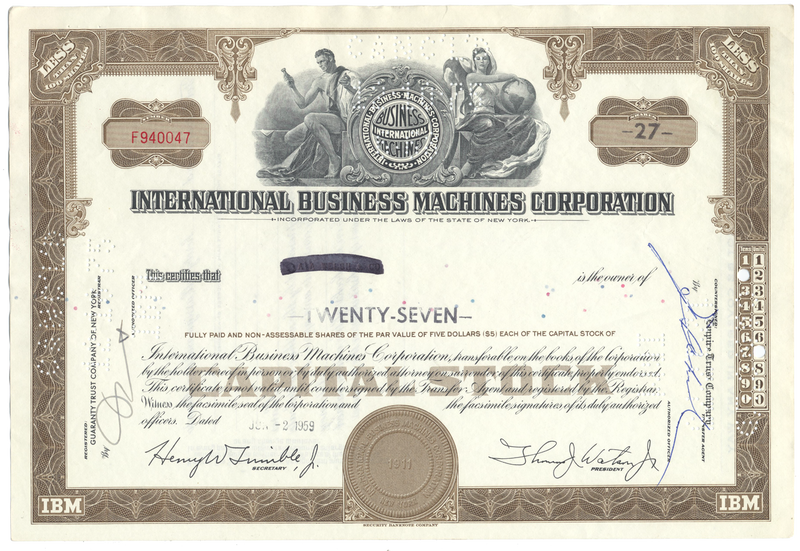 International Business Machines Corporation Stock Certificate