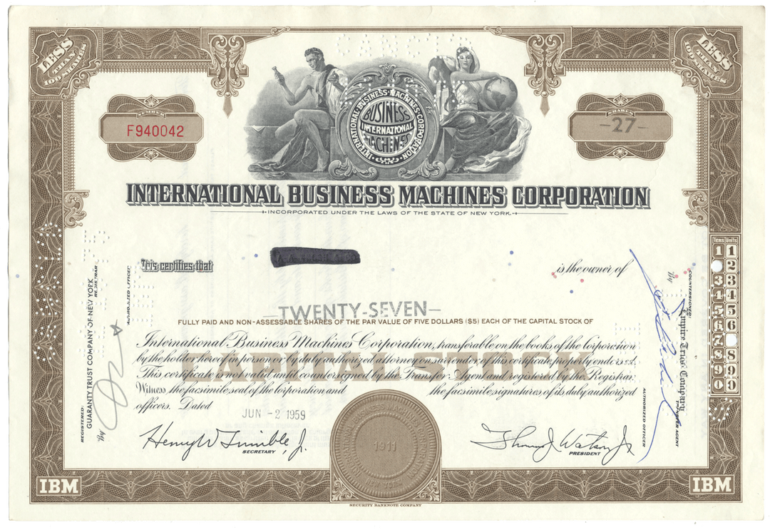 International Business Machines Corporation Stock Certificate