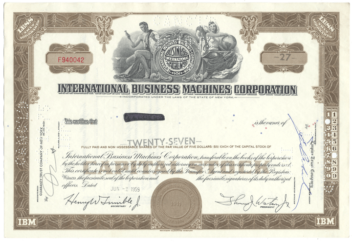 International Business Machines Corporation Stock Certificate