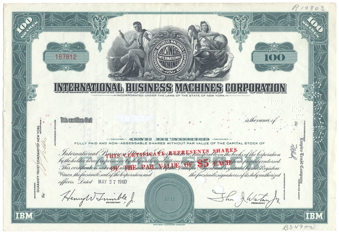 International Business Machines Corporation Stock Certificate