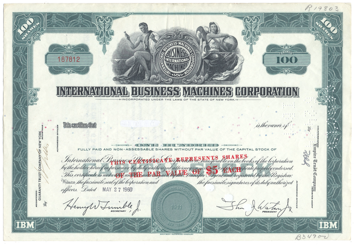 International Business Machines Corporation Stock Certificate