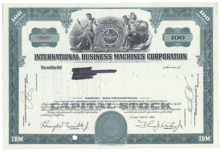 Vintage International Business Machines Corporation stock certificate