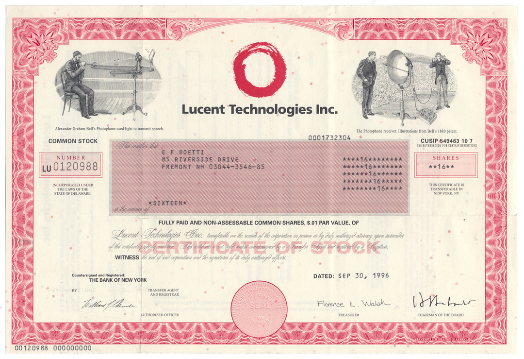 Lucent Technologies Inc. Stock Certificate