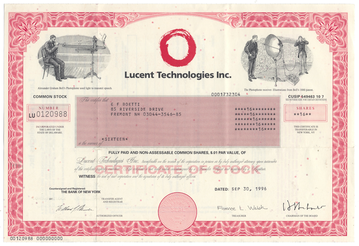 Lucent Technologies Inc. Stock Certificate