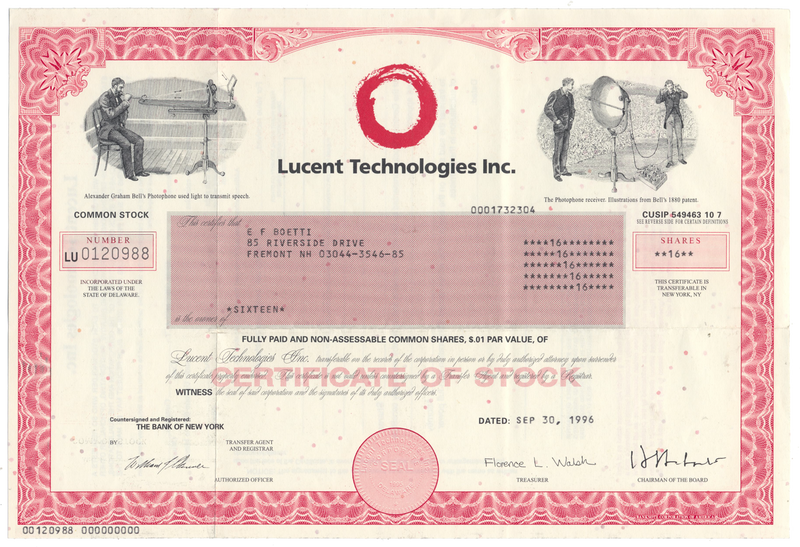 Lucent Technologies Inc. Stock Certificate