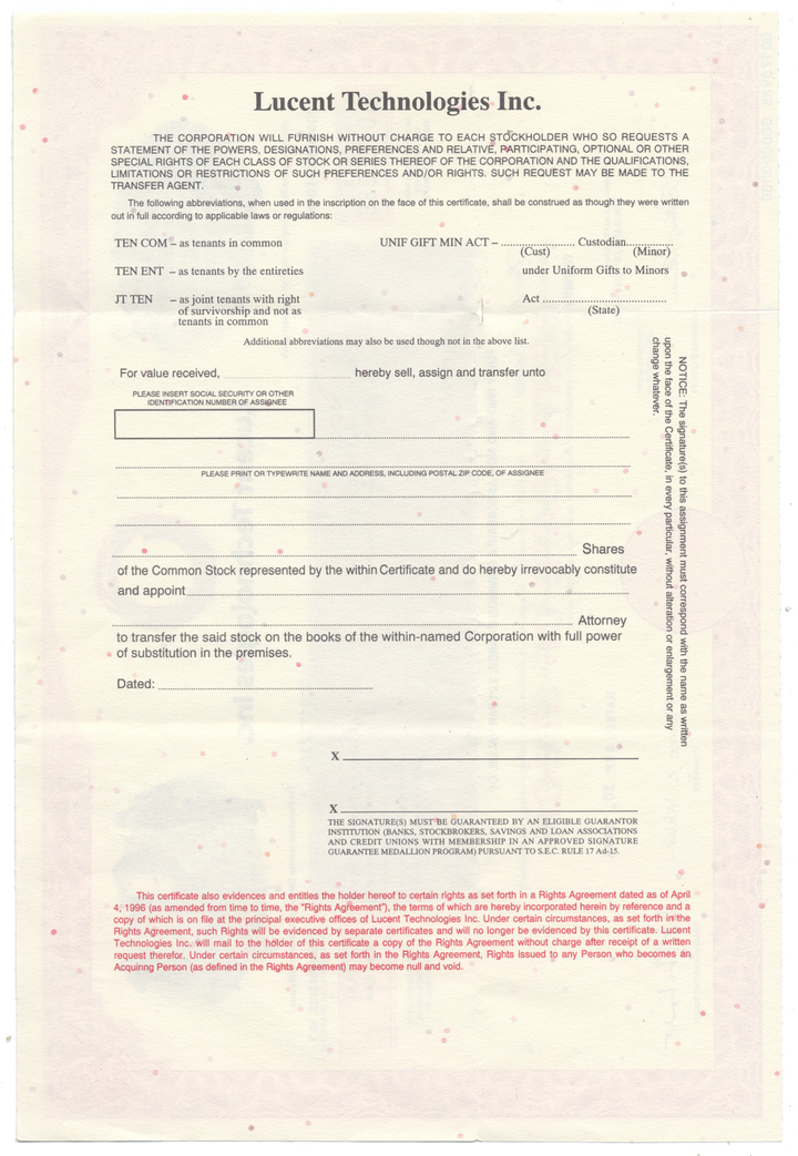 Lucent Technologies Inc. Stock Certificate