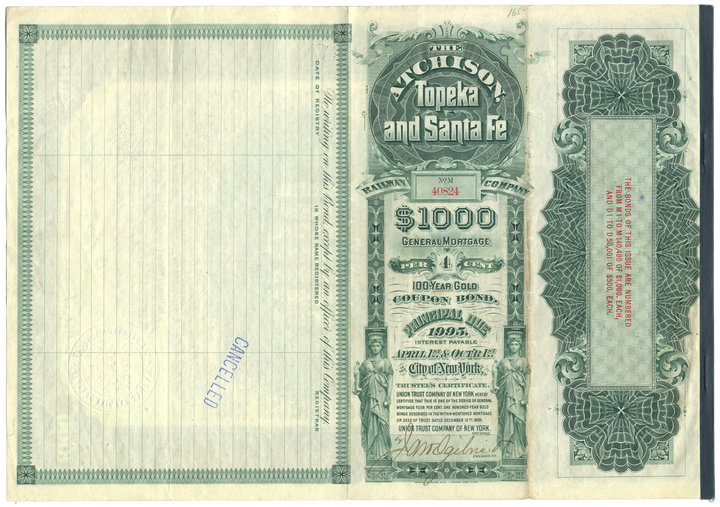 Atchison, Topeka and Santa Fe Railway Company Bond Certificate