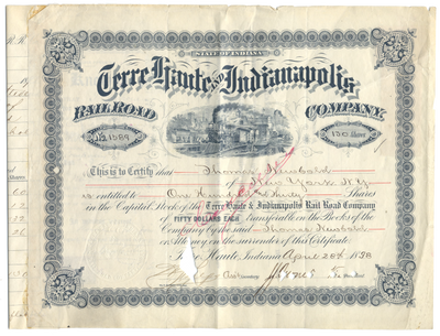 Terre Haute and Indianapolis Railroad Company Stock Certificate
