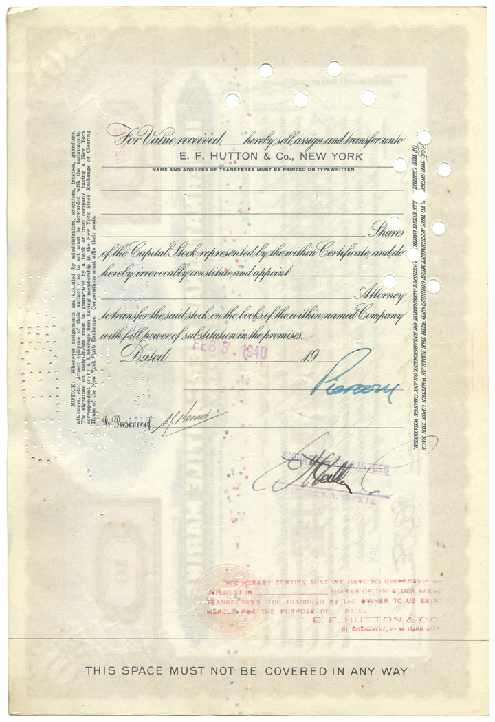 International Mercantile Marine Company Stock Certificate