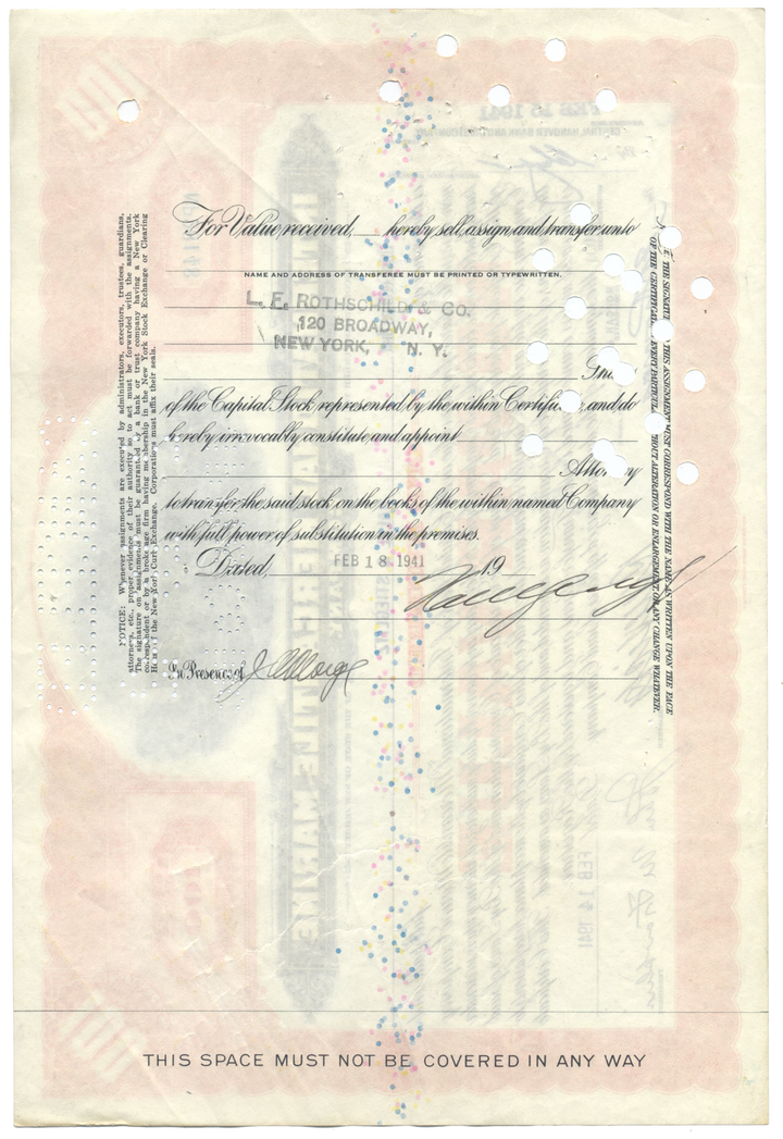 International Mercantile Marine Company Stock Certificate