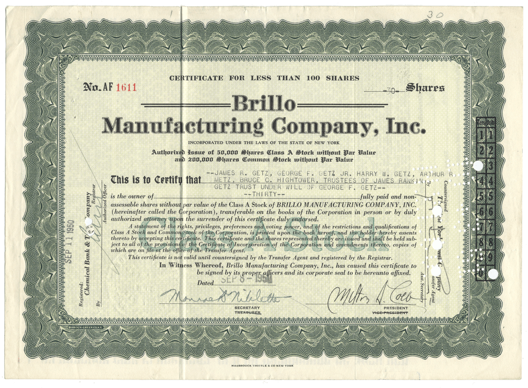 Brillo Manufacturing Company, Inc. (Signed by Inventor Milton Loeb)