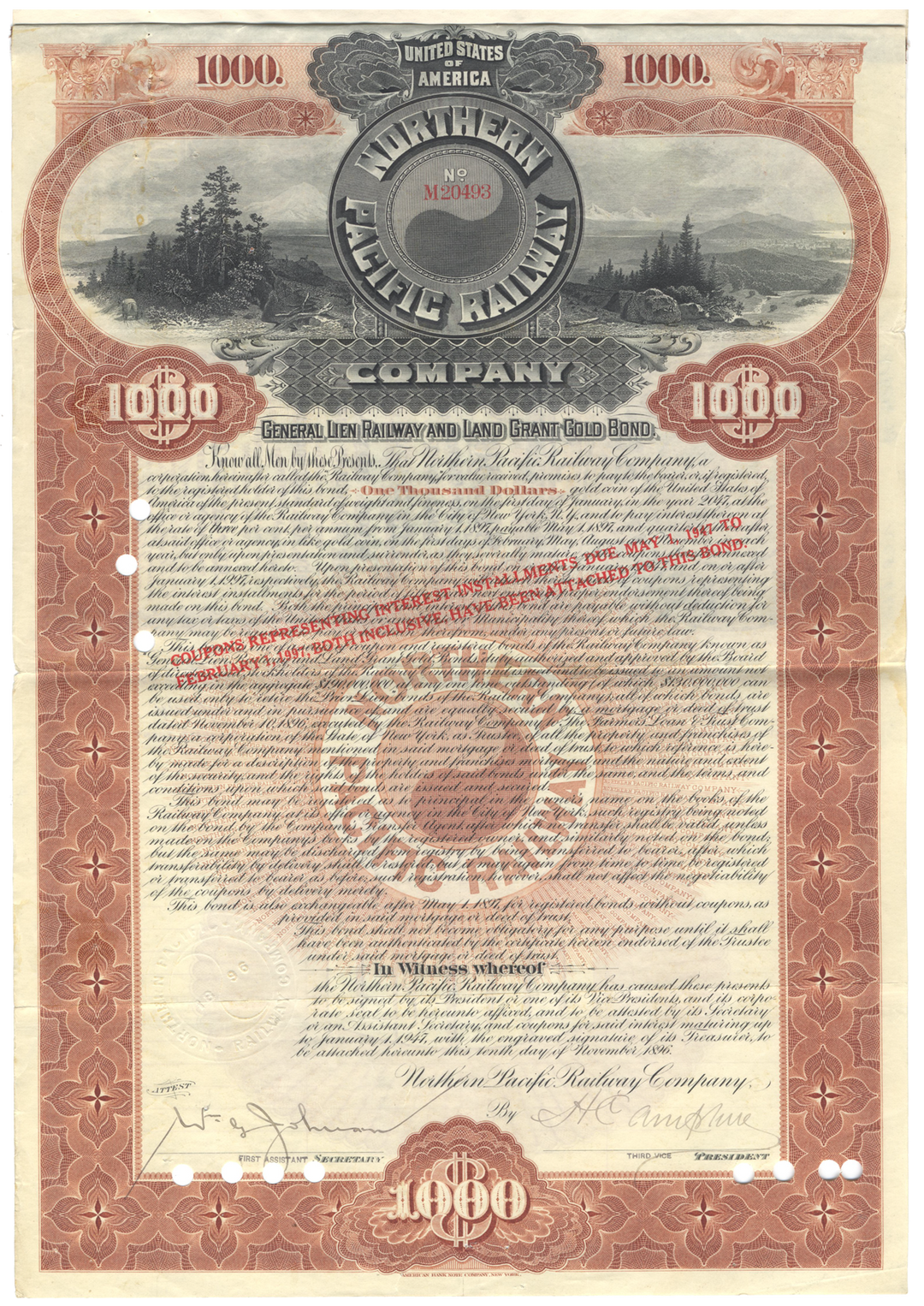 Northern Pacific Railway Company Bond Certificate