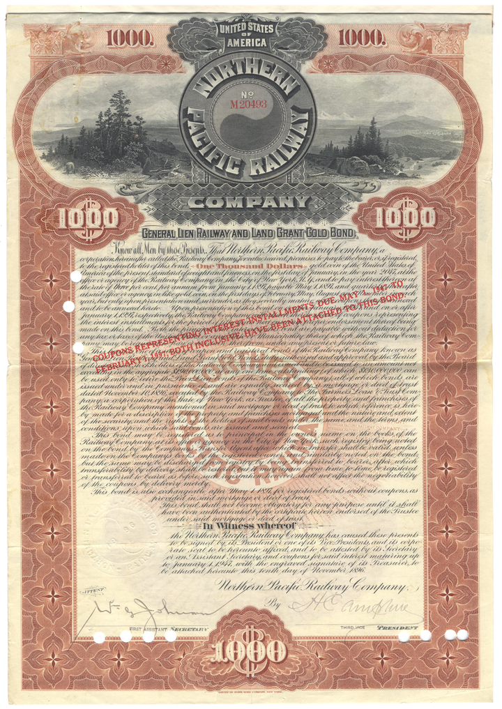 Northern Pacific Railway Company Bond Certificate