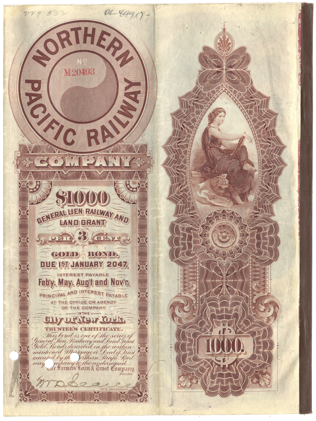 Northern Pacific Railway Company Bond Certificate (Back)