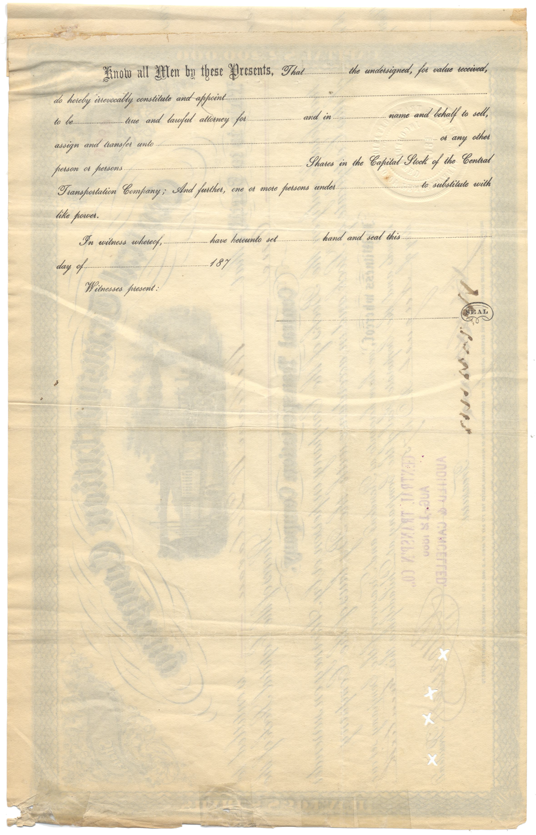 Central Transportation Company Stock Certificate