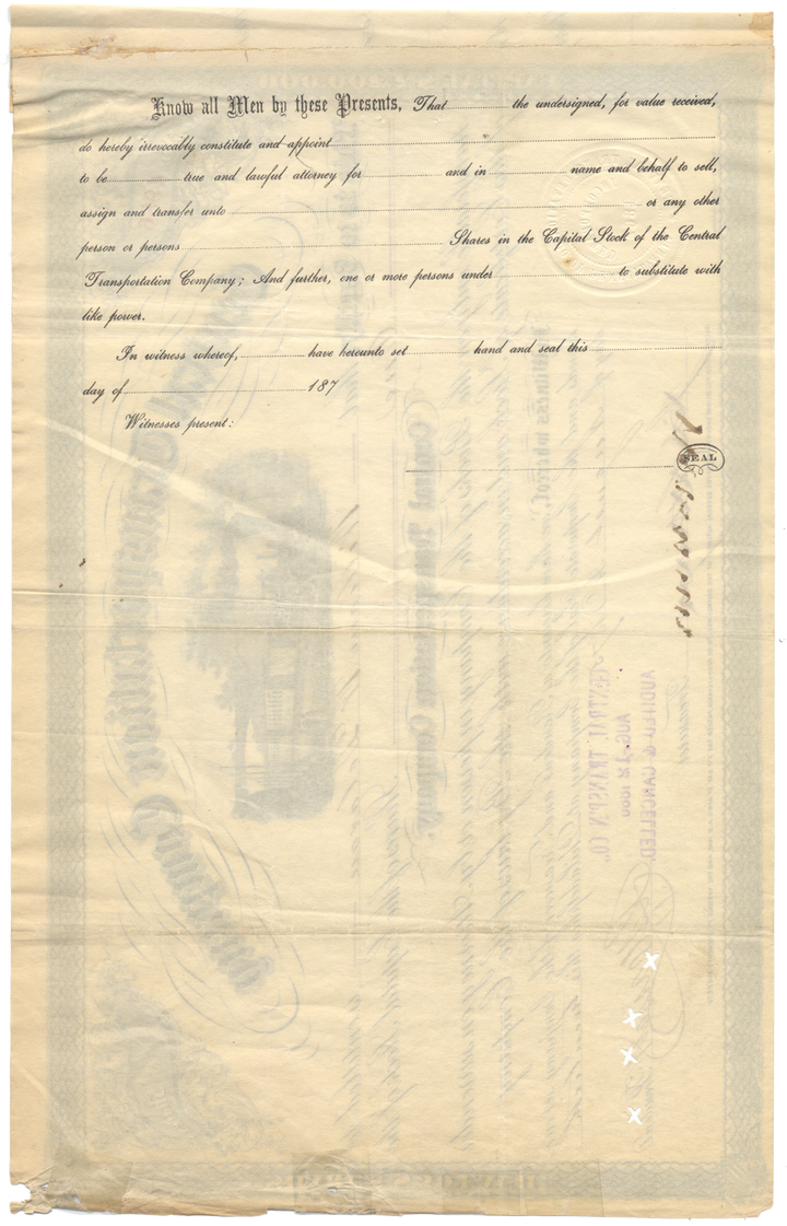 Central Transportation Company Stock Certificate