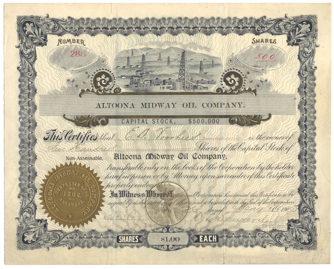 Altoona Midway Oil Company Stock Certificate