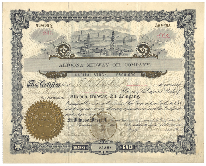 Altoona Midway Oil Company Stock Certificate