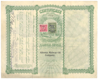 Altoona Midway Oil Company Stock Certificate