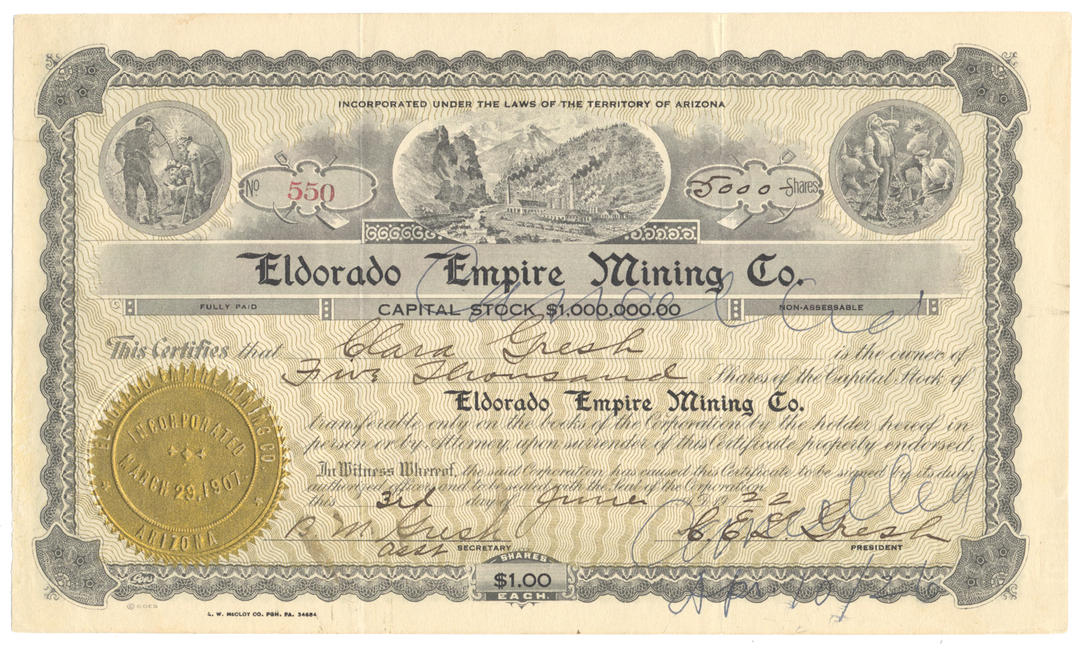 Eldorado Empire Mining Co. Stock Certificate