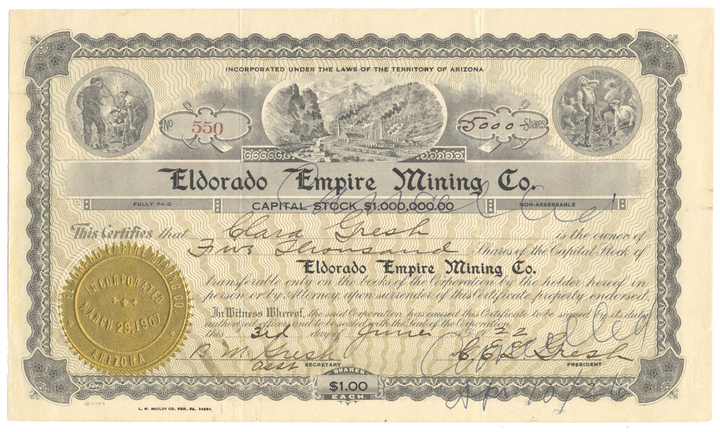 Eldorado Empire Mining Co. Stock Certificate