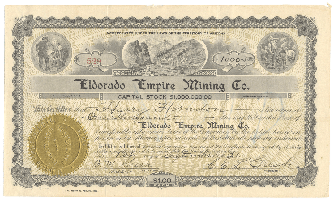 Eldorado Empire Mining Co. Stock Certificate