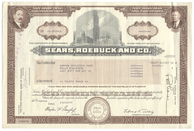 Sears, Roebuck and Co. Stock Certificate