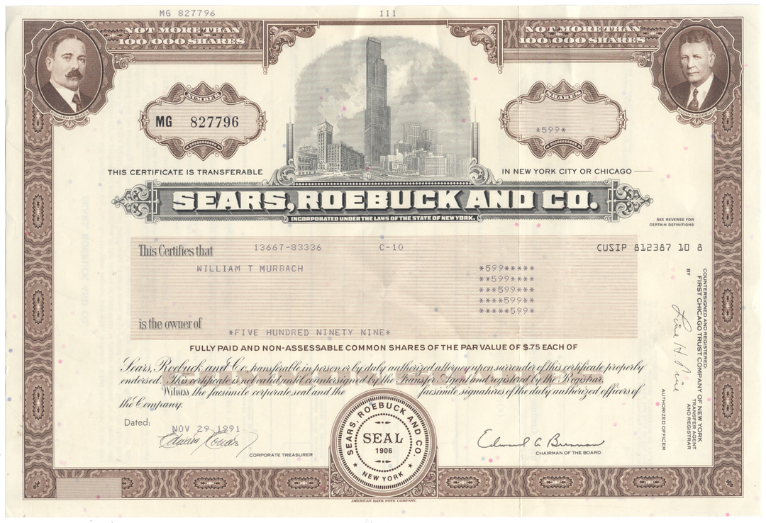 Sears, Roebuck and Co. Stock Certificate