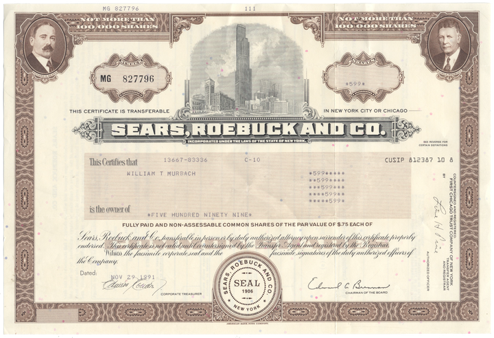 Sears, Roebuck and Co. Stock Certificate