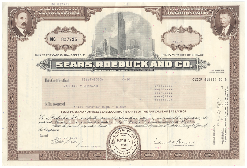Sears, Roebuck and Co. Stock Certificate