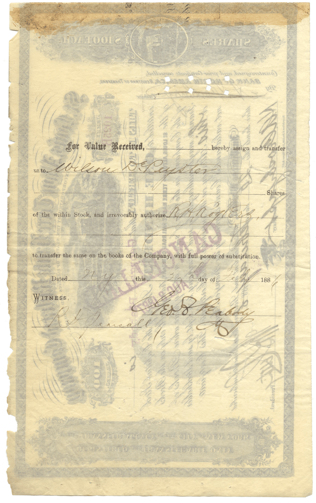 St. Louis, Alton and Terre Haute Railroad Company Stock Certificate Signed by George Peabody