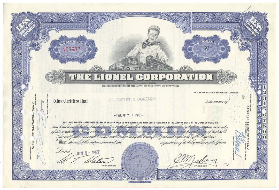 Lionel Corporation Stock Certificate