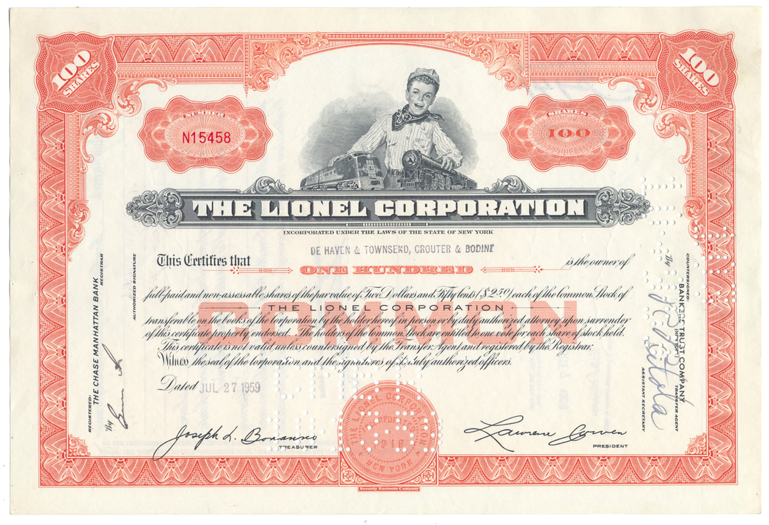 Lionel Corporation Stock Certificate