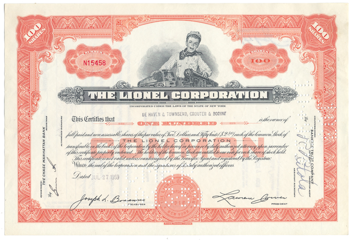 Lionel Corporation Stock Certificate