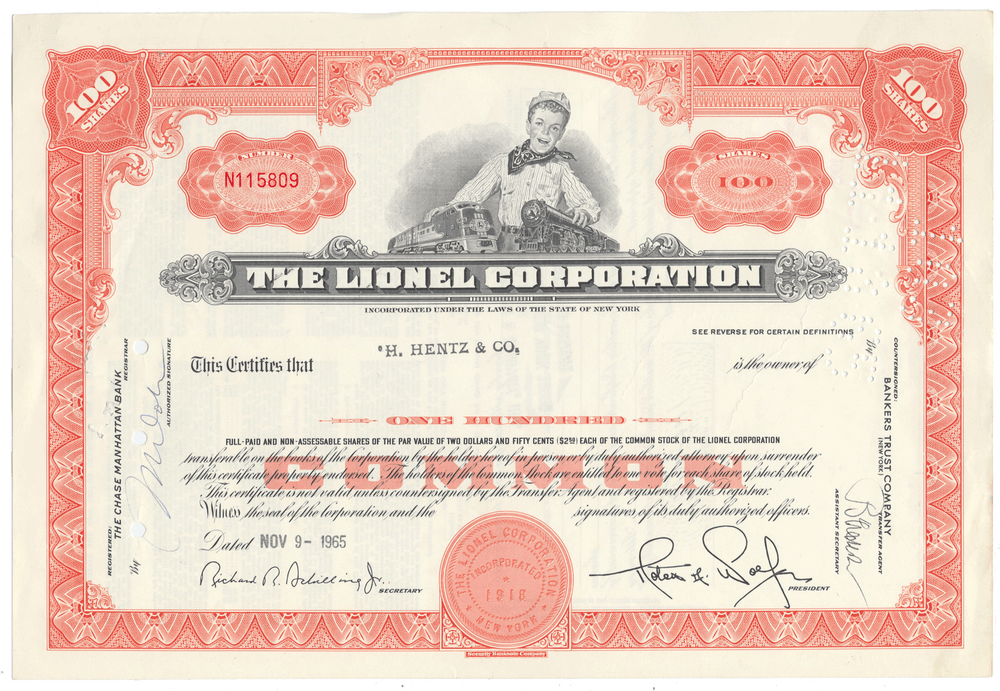 Lionel Corporation Stock Certificate