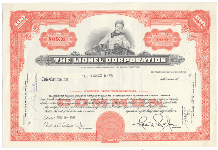 Lionel Corporation Stock Certificate