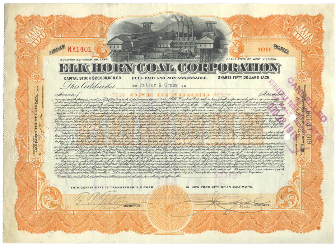 Elk Horn Coal Corporation Stock Certificate